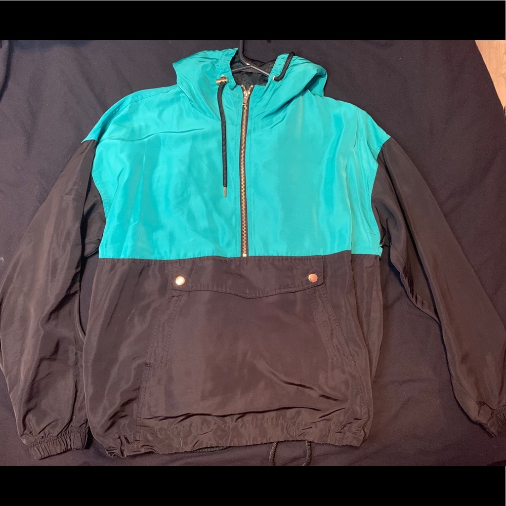 Forever 21 Teal and Black Colorblock Pullover Windbreaker